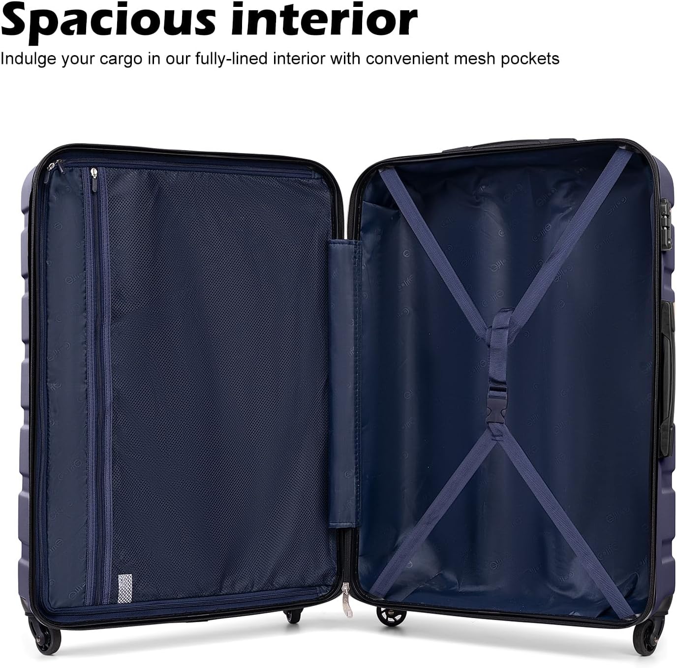 Coolife Luggage 3 Piece Set, Lightweight Durable Hardshell Suitcase set with 360° Spinner Wheels, TSA-approved Lock, Checked Family Travel Luggage sets, 20/24/28 Inch, Navy - Image 5