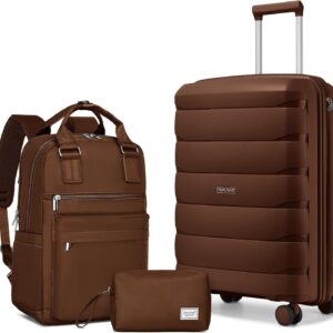 Carry On Luggage 22x14x9 Airline Approved, 22 Inch PP Hardshell Luggage Carry-on Suitcase with Spinner Wheels, Carry On Suitcase Set for Women(Mocha