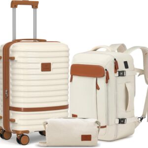 Joyway Expandable Carry on Luggage Sets Airline Approved Luggage Sets 3 Piece,Suitcases with Wheels, Lightweight ABS Hard Shell 20 Inch Suitcase with TSA Lock Spinner Wheels (Carry on luggage，White)