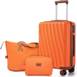 Carry on Luggage Sets 22x14x9 Airline Approved Durable Travel Luggage Suitcases with Wheels,ABS Hard Case Suitcases with Spinner Wheels,(Orange,3 Piece Sets(20"/DB/TB))