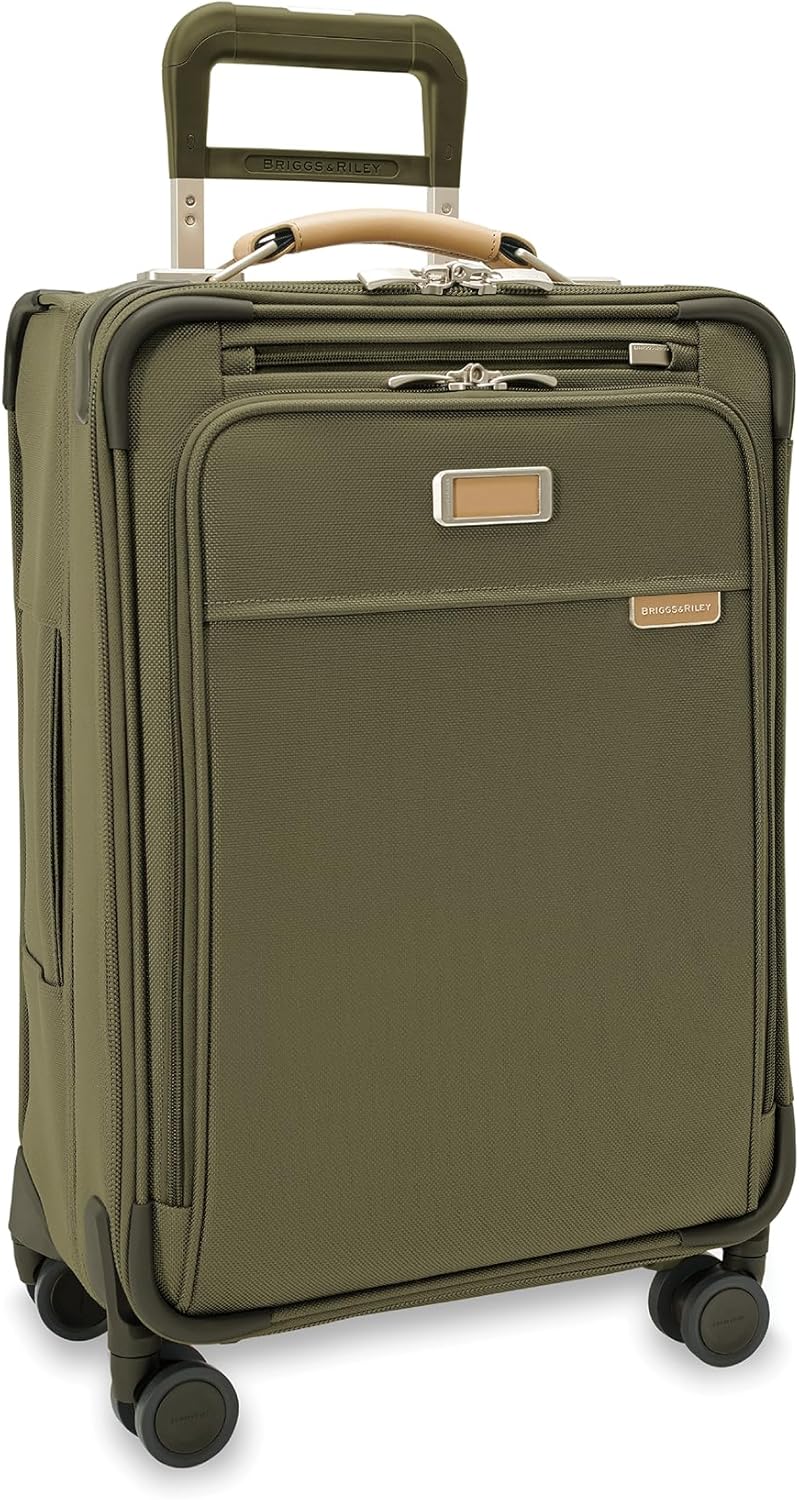 Briggs & Riley Essential 22" Carry On Expandable Spinner - Luggage for Travel, Suitcases with Wheels, Softside Rolling Bag for Men & Women, Self-Repairing Zipper - Baseline Collection, Olive