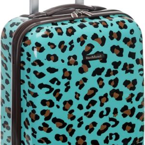 Rockland Safari Hardside Spinner Wheel Luggage, Blue Leopard, Carry-On 20-Inch
