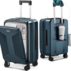 Carry on Luggage Top opening Suitcases, Expandable with Cup Holder and USB Charging Port,Lightweight with Front Pocket Rolling Suitcases with Spinner Wheels