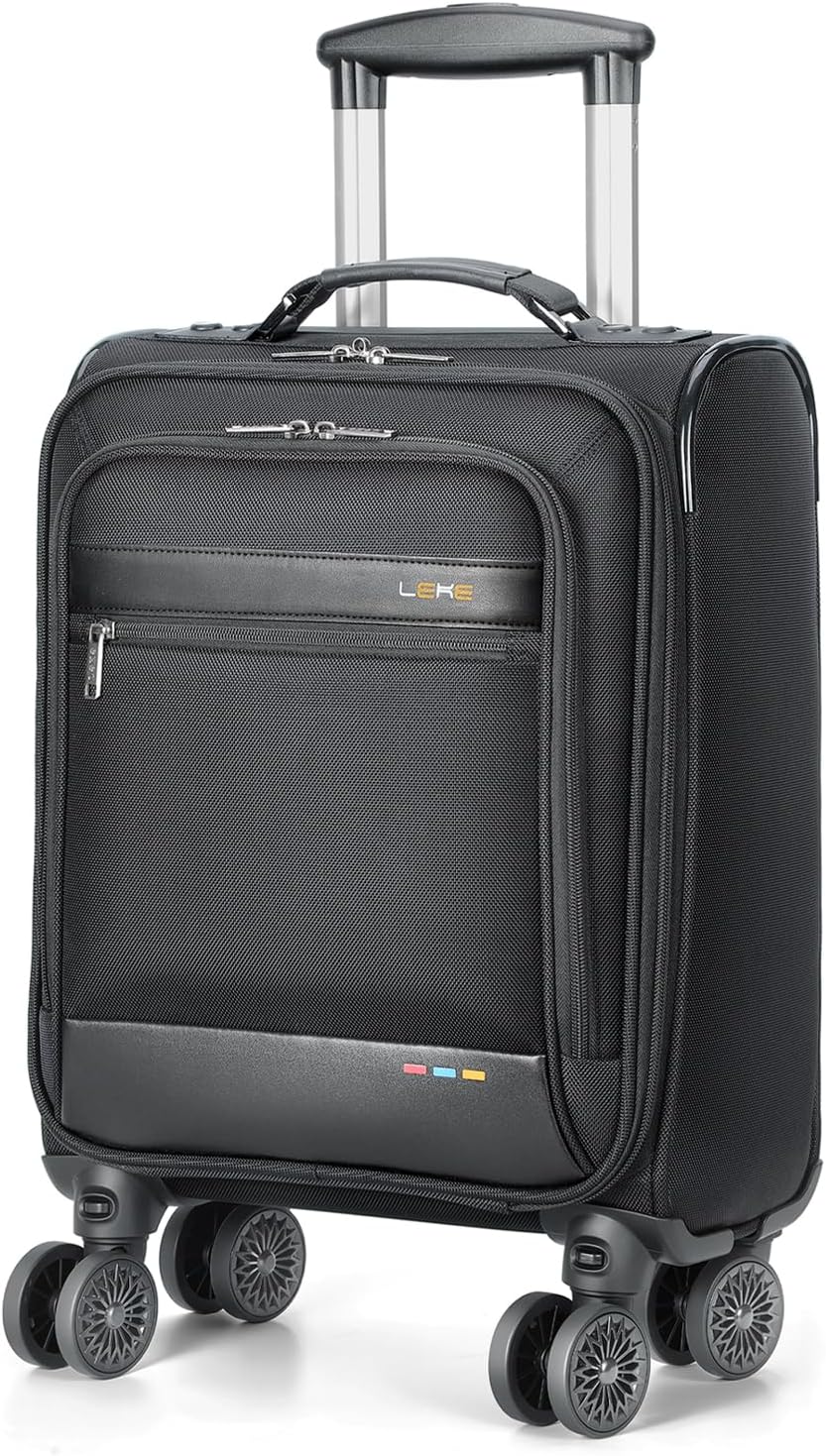 Underseat Carry On Luggage with Wheels, 16-Inch Rolling Under Seat Luggage, Softside Lightweight Carry On Bag for Airplane TSA Travel Personal Item,Travel Luggage for Men Women Business Black