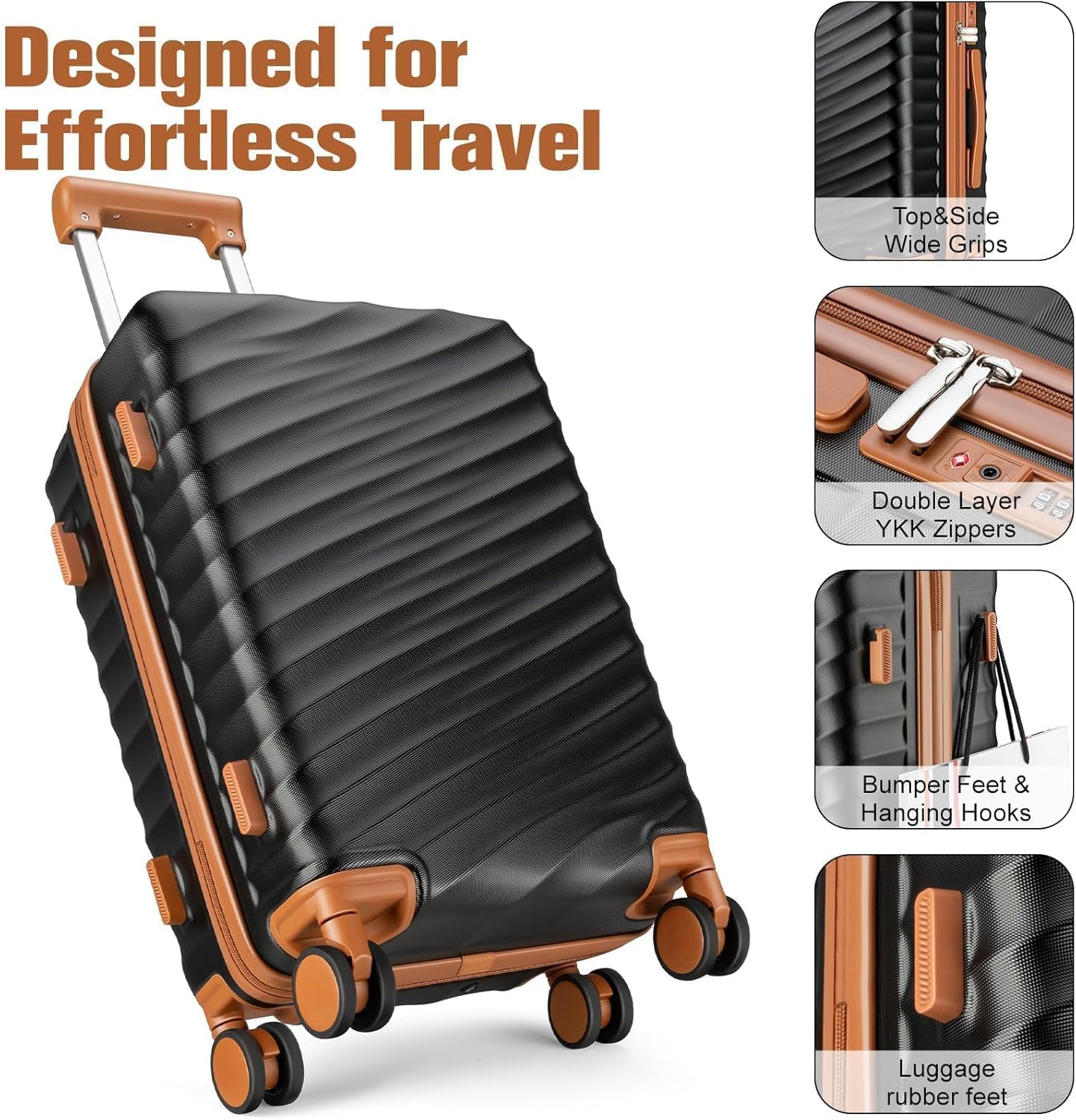 3 Piece Luggage Set with Travel Backpack, 20” PC Hardside Suitcase with Spinner Wheels, Flight Approved Carry On Luggage with YKK Zippers & TSA Lock - Image 3