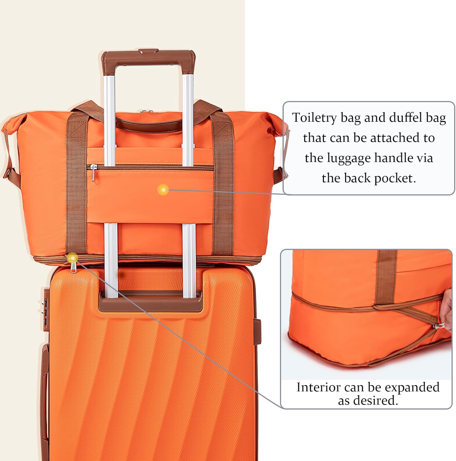 Carry on Luggage Sets 22x14x9 Airline Approved Durable Travel Luggage Suitcases with Wheels,ABS Hard Case Suitcases with Spinner Wheels,(Orange,3 Piece Sets(20"/DB/TB)) - Image 4