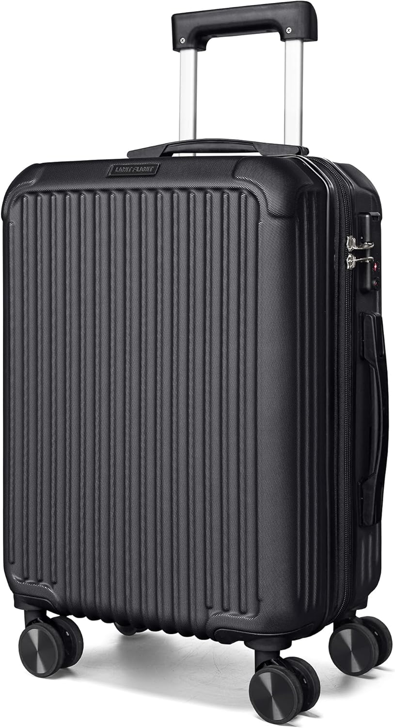 LIGHT FLIGHT Carry On Luggage 22x14x9 Airline Approved, Durable Hard Shell Carry On Suitcases with Wheels, Expandable Hardside Lightweight Travel Luggage with TSA Lock 20 Inch Carry on, Black